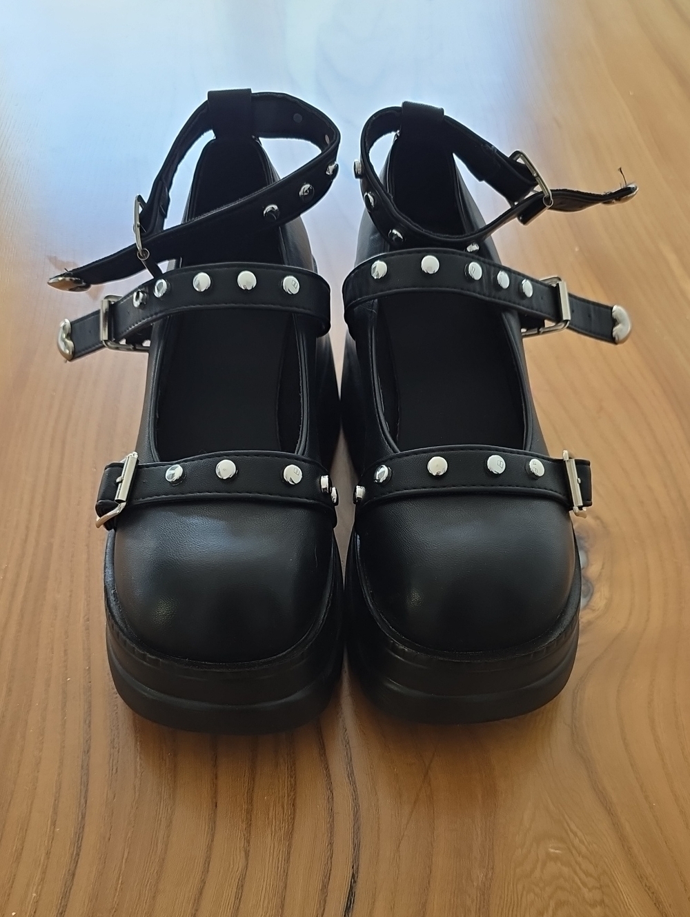 Black Studded Mary Jane Platform Heels
